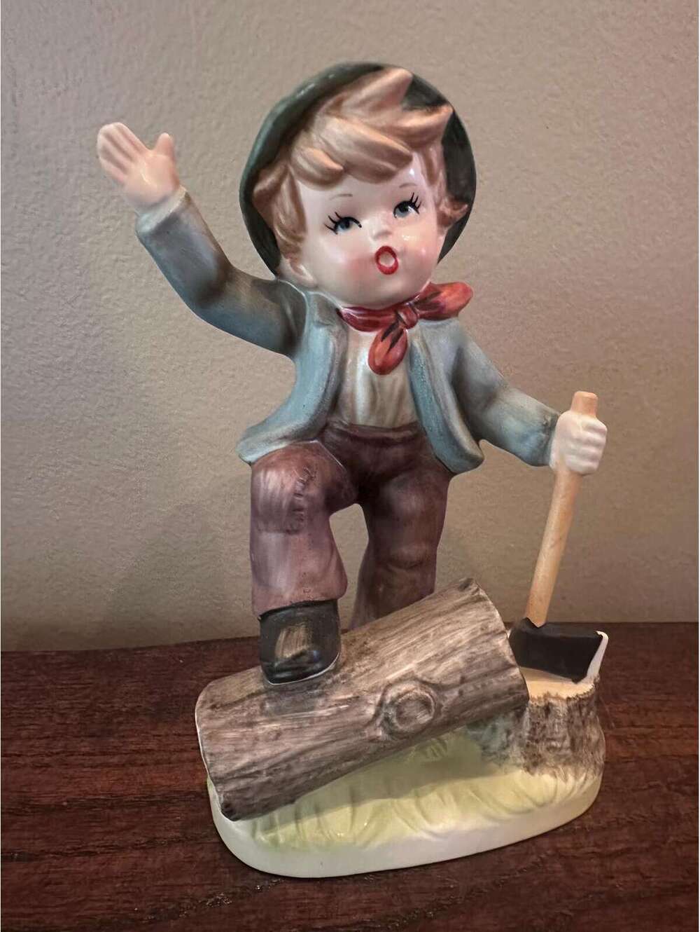 Vintage Kelvin's Japan Boy Chopping Wood Figurine
